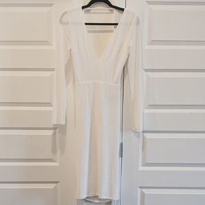 Abyss By Abby White Deep V Neck Backless Ruched Back Dress Size Medium